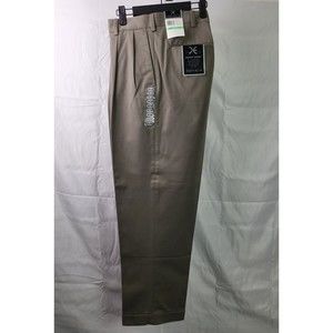 NEW Perry Ellis Portfolio Smoke Olive Khaki Pleated Cuffed Pant Mens Size 34x30